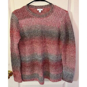 j. jill Wool Cotton Watercolor Ombre Crewneck Sweater Ribbed Pink Blue Sz S